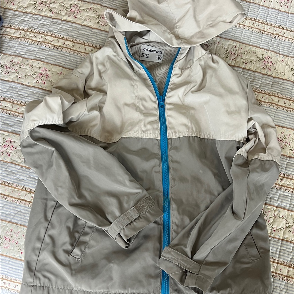 Sovereign Code Kids Tan and Gray Raincoat with Blue Trim